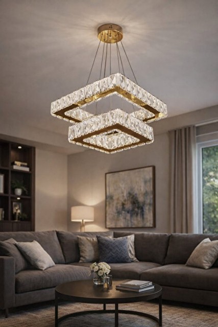 2'Lİ MODERN KARE TAŞLI SARKIT LED AVİZE